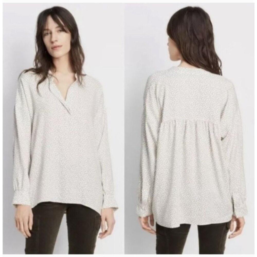 Vince Celestial Polka Dot Stretch Silk Top XS Long Sleeve Cream Old Money Luxury